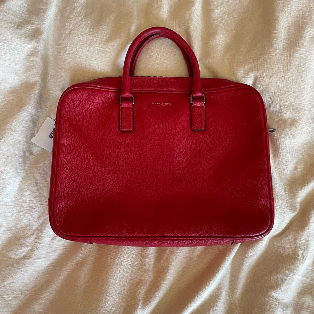 Michael Kors Crimson Leather Laptop Tote